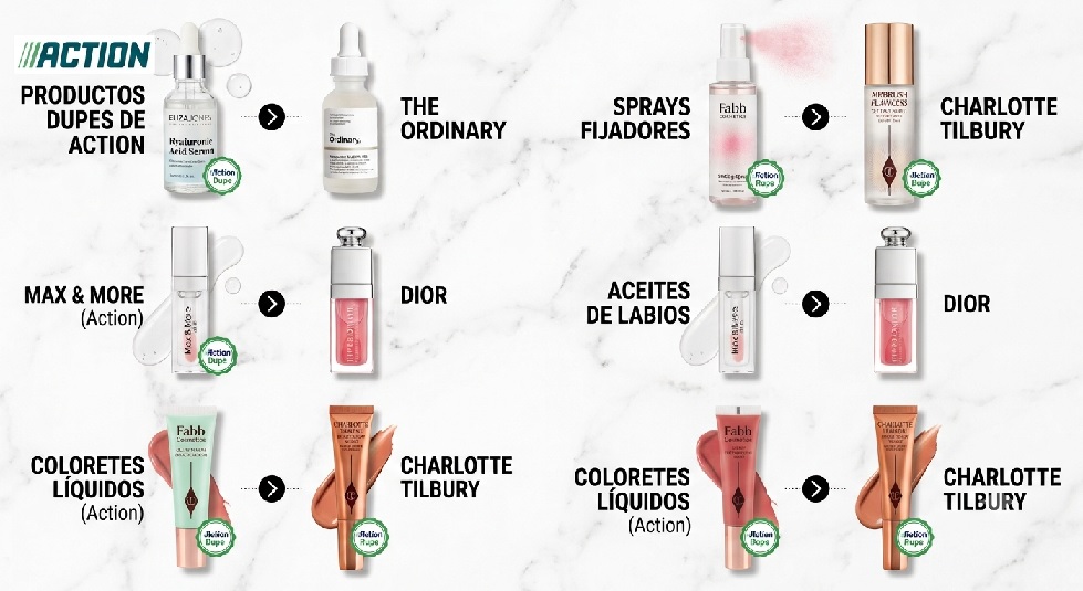 Tabla comparativa: Clones de cosmética Action vs. Marcas de lujo.