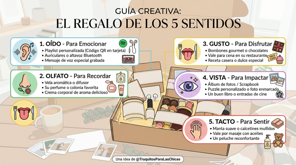 infografia de los 5 sentidos del regalo más viral y económico