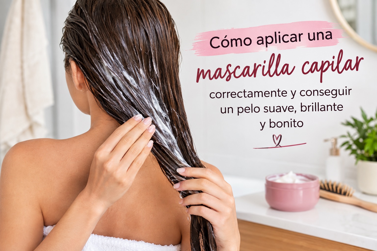 Mujer aplicando una mascarilla capilar en el cabello