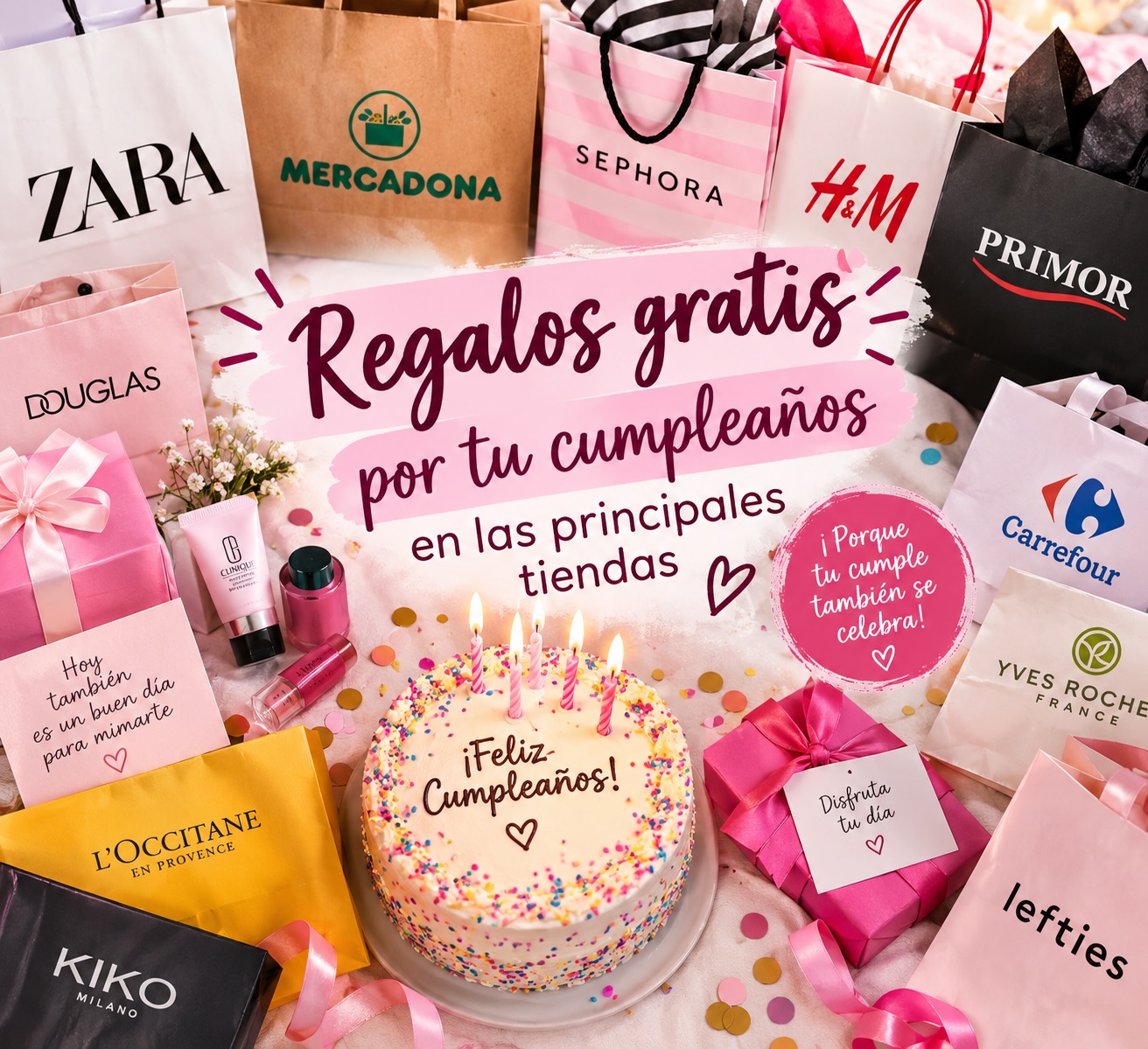 Regalos gratis por tu cumpleaños en tiendas como Sephora, Mercadona, Primor y otras marcas
